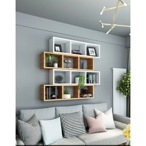 Dekormer Design Kitaplık  Duvar Rafı Kahve Beyaz 4'lü Takım