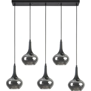Nero Modern Tasarım Cafe Mutfak Salon Füme Camlı Sıralı 5 Li Avize