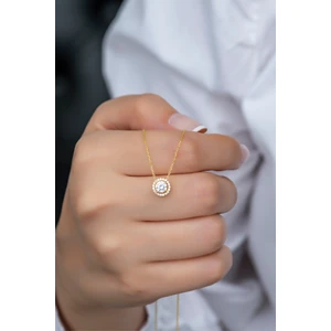 925 Ayar Gümüş Gold Elmas Montür Tektaş Kolye