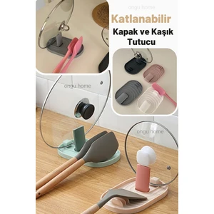Tencere Kapak Tutucu ve Kaşıklık Tencere Kapağı Standı Kaşık Kepçe Altlığı Katlanabilir Düzenleyici