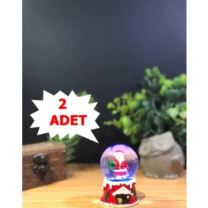 2'li Noel Baba Yılbaşı Temalı  Işıklı  Kar Küresi Minik Boy  6 cm