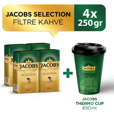 Jacobs Selection Filtre Kahve 250 gr x 4 Adet + Jacobs Thermo Cup 650