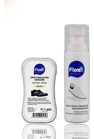 Flexi Care Beyaz Spor Bez Kumaş Deri Likit Ayakkabı Boyası 75 ml + Naturel Deri Ayakkabı Bakım, Temizleme ve Parlatma Süngeri