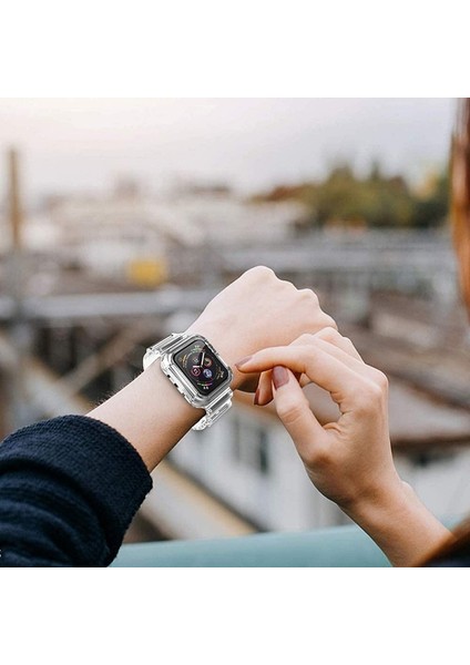 Apple Watch 9 8 7 6 5 4 Se Uyumlu 38-40-41 MM Ebatlar İçin Transparan Tank Kordon Kasa