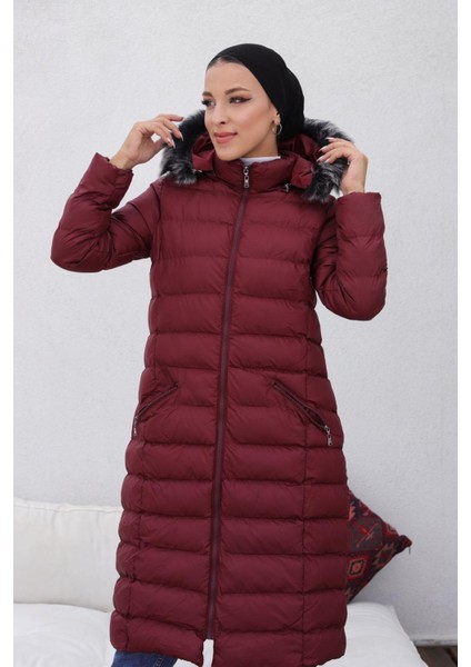 Kmkkombin Uzun Dolgulu Siyah Şişme Mont Kapşonu Kürklü Yoğun Elyaflı Büyük Beden fiyatları