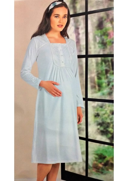 Önden Düğmeli Loğusa Gecelik Mavi fiyatları