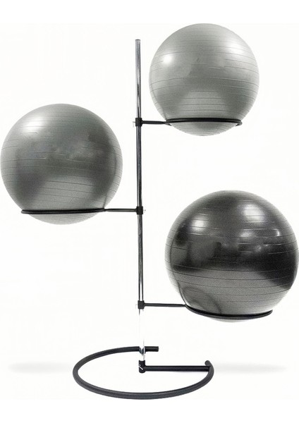 3 Lü Swiss Ball Pilates Topu Depolama Standı Gümüş Siyah Model