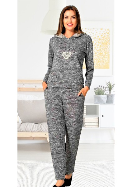 Kapüşonlu Pijama Takımı /ev Giyim Antrasit/gri