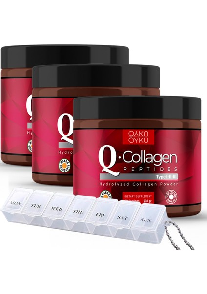 Öykü Q-Collagen / Collagen / / Tip 1-2-3 Vitamin C (238gr Toz) 3 Kutu / Ilaç Kutusu Hediye