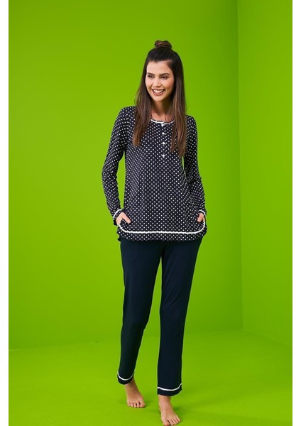 23197 Kadın Patlı Uzun Kollu Pijama Takım