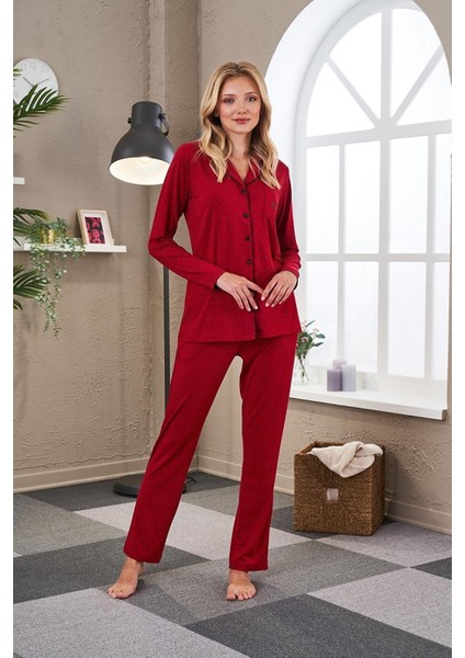 23523 Kadın Puanlı Düğmeli Pijama Takım