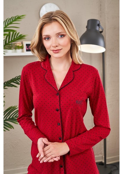 23523 Kadın Puanlı Düğmeli Pijama Takım modelleri