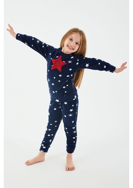 2271 Shine Lacivert Kız Çocuk Uzun Kol Pijama Takım