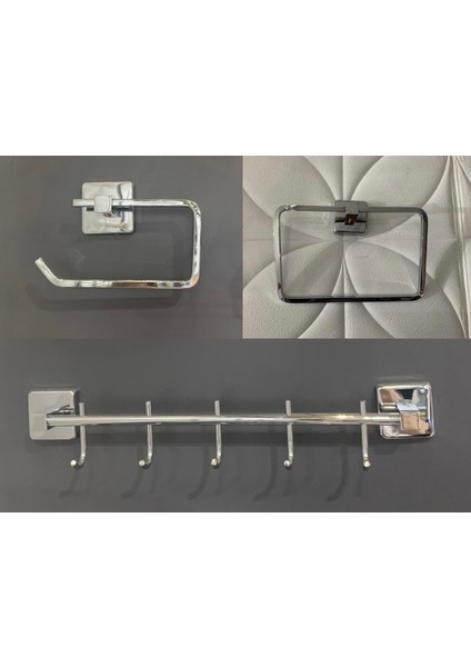 Gümüş Banyo Seti Askılık Havluluk Tuvalet Kağıtlığı