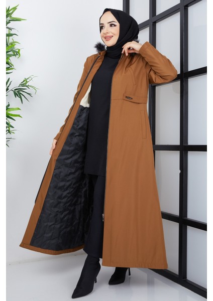 Kmkkombin Kadın Büyük Beden Kapşonlu Içi Bele Kadar Kürklü Su Geçirmez Tesettür Pardesü & Mont fiyatları
