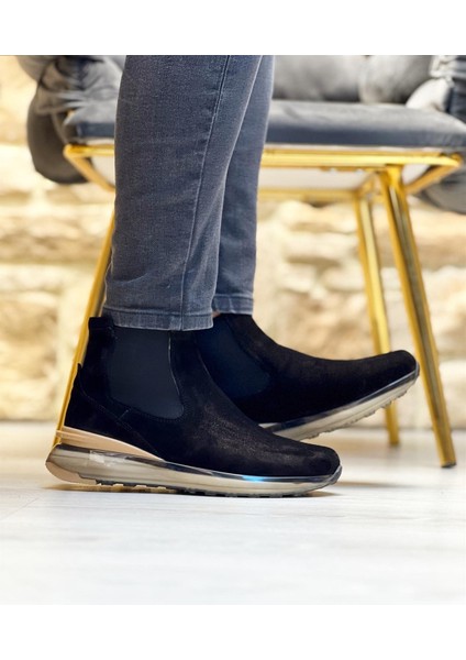 0376 Deri Siyah Süet Erkek Sneaker Bot