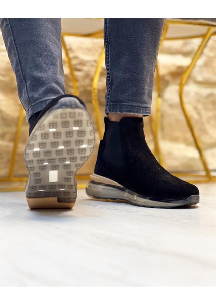 0376 Deri Siyah Süet Erkek Sneaker Bot