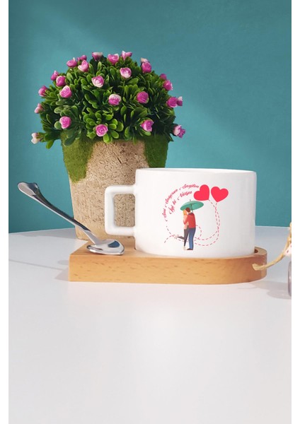 Seni Seviyorum Sevgilim Ahşap Altlıklı Fincan