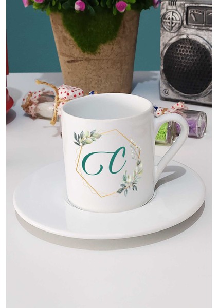 Çiçekli C Harfli Türk Kahvesi Fincanı Beyaz fiyatları
