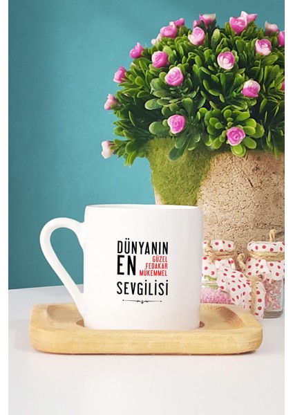 Sevgililer Günü Hediyesi Türk Kahvesi Fincanı Ahşap Altlıklı