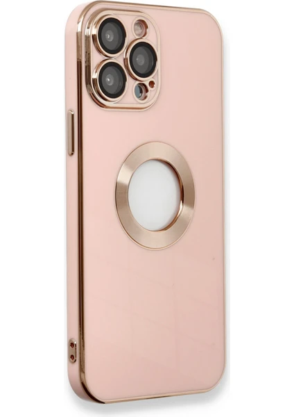 Caseworld Apple iPhone 14 Pro Max Kapak Lens Korumalı Logo Gösteren Tasarım Silikon Kılıf - Rose Gold