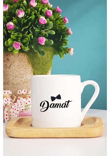 Damat Hediye Türk Kahvesi Fincanı Ahşap Altlıklı