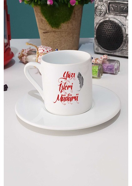Yazı Işleri Müdürü Hediye Türk Kahvesi Fincanı Beyaz