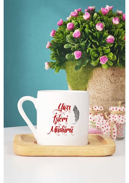 Yazı Işleri Müdürü Hediye Türk Kahvesi Fincanı Ahşap Altlıklı