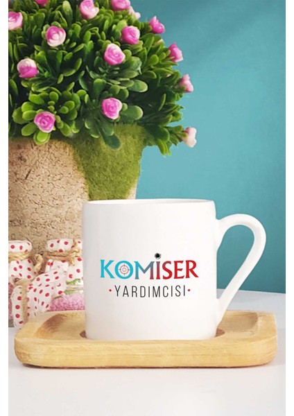 Komiser Yardımcısı Hediye Türk Kahvesi Fincanı Ahşap Altlıklı fiyatları