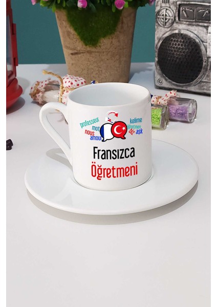 Fransızca Öğretmeni Türk Kahvesi Fincanı Beyaz
