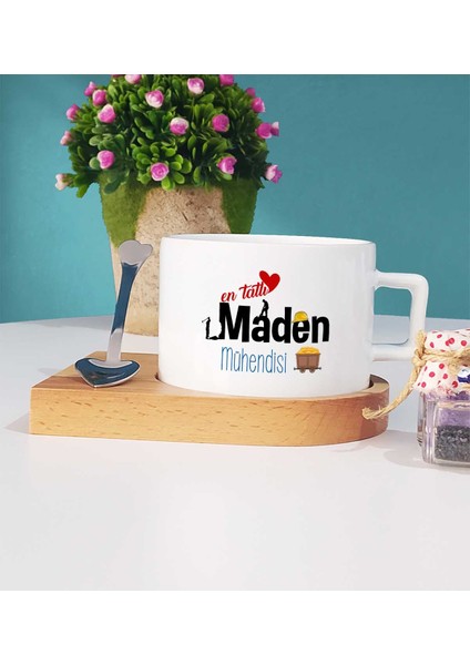 En Tatlı Maden Mühendisi Hediye Ahşap Altlıklı Fincan