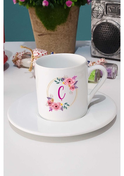 Çiçekli Ç Harfli Türk Kahvesi Fincanı Beyaz fiyatları