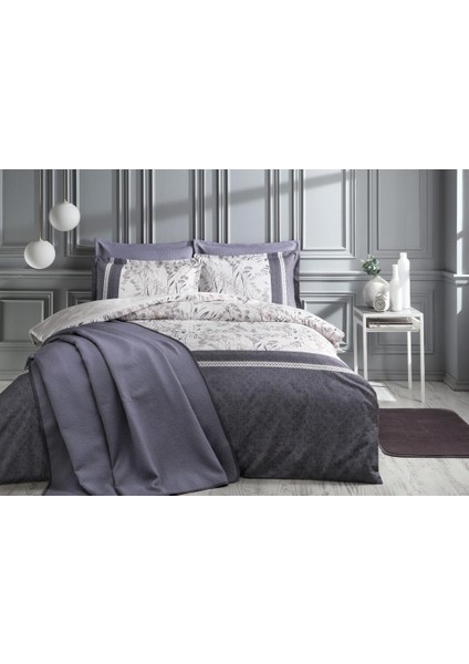 Yatak Örtülü Nevresim Takımı Branch Beyaz