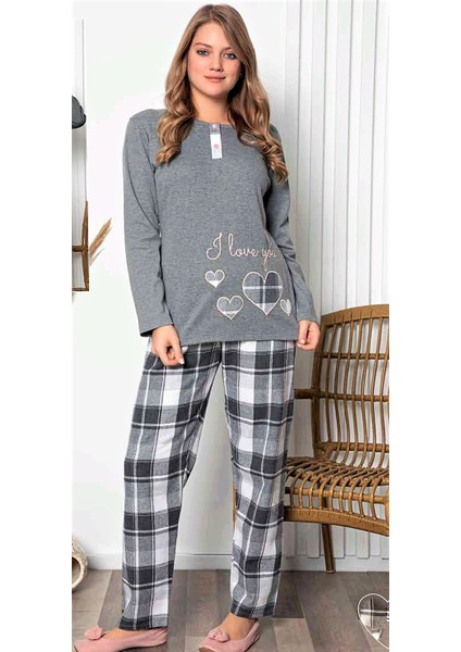 Pijama Takımı Kışlık Pamuklu Gri