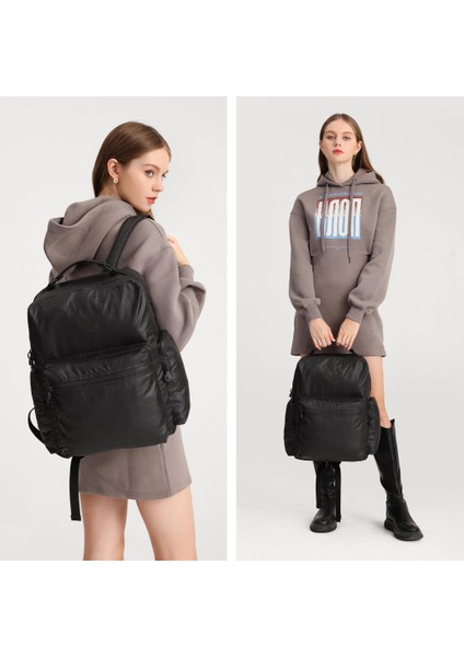 Büyük Boy Metalik Siyah Kumaş Sırt Çantası Smart Bags 3124