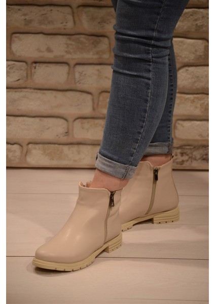 Kadın Krem Cilt Yanı Fermuar Detaylı Kısa Bot&bootie fiyatları