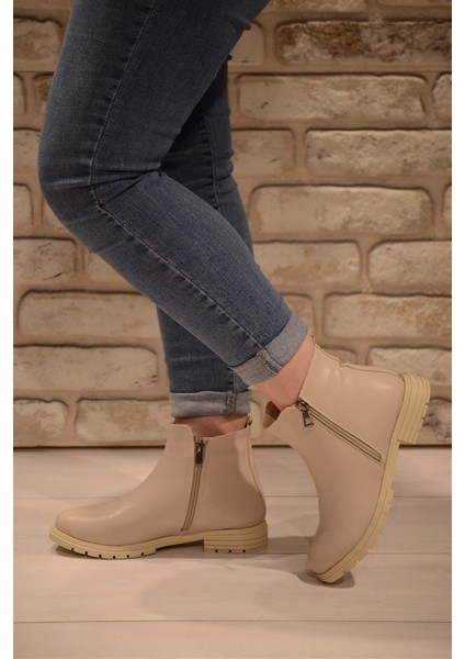 Kadın Krem Cilt Yanı Fermuar Detaylı Kısa Bot&bootie fırsatları