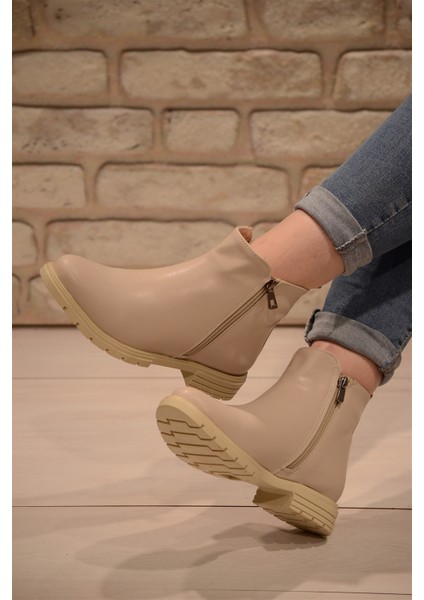 Kadın Krem Cilt Yanı Fermuar Detaylı Kısa Bot&bootie indirimleri