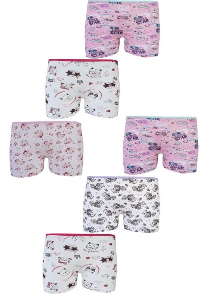 Tutku Elestan Empirme Kız Çocuk Boxer Şort 6'lı