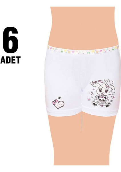 Tutku 0181 Elestan Baskılı Kız Çocuk Boxer Şort 6'lı