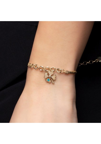 Altın Ezme Zincir Yonca Bileklik