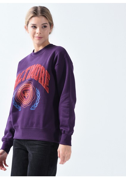 Bisiklet Yaka Mor Kadın Sweatshirt 12224539