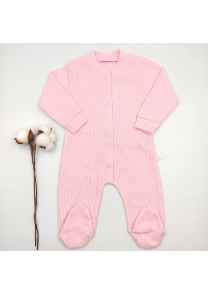 Fitilli Patikli Pembe %100 Cotton Bebek Tulumu