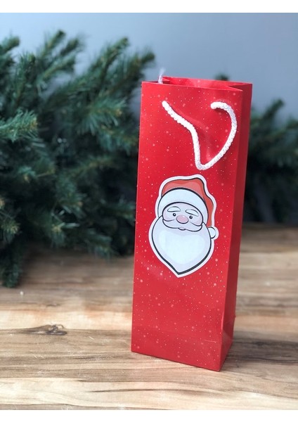 Noel Baba Baskılı Ipli Yılbaşı Yeni Yıl Karton Hediye Çantası 2 Adet 12X35X8