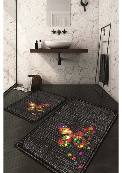 Dijital Baskılı Kaymaz Taban Yıkanabilir 2'li Klozet Takımı Banyo Paspası NDKZ-HS-377