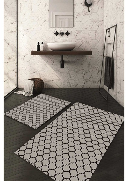 Dijital Baskılı Kaymaz Taban Yıkanabilir 2'li Klozet Takımı Banyo Paspası NDKZ-HT-548