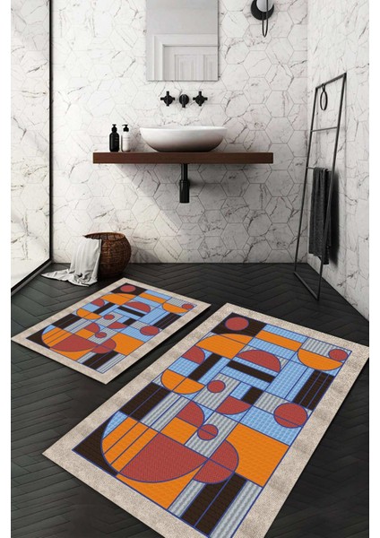 Dijital Baskılı Kaymaz Taban Yıkanabilir 2'li Klozet Takımı Banyo Paspası NDKZ-SD-1003