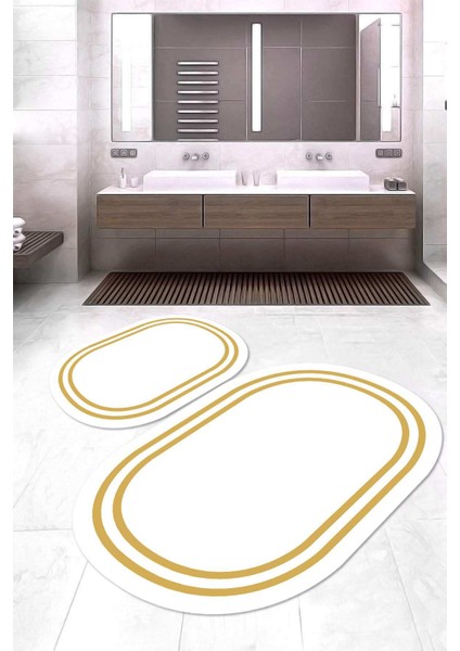 Dijital Baskılı Kaymaz Taban Yıkanabilir Oval 2'li Klozet Takımı Banyo Paspası NOKZ-HT-434