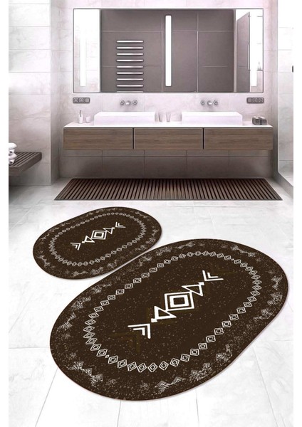 Dijital Baskılı Kaymaz Taban Yıkanabilir Oval 2'li Klozet Takımı Banyo Paspası NOKZ-SD-1046
