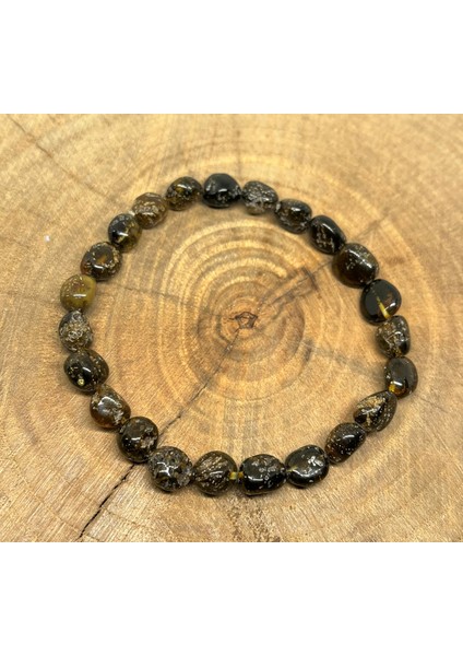 Damla Kehribar Fosilli Koyu Yeşil Yetişkin Lastikli Bileklik